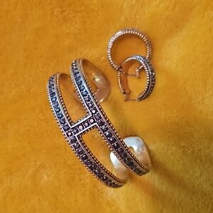 Lucky Brand Mixed Metal Bangle Hoop Earrings Set